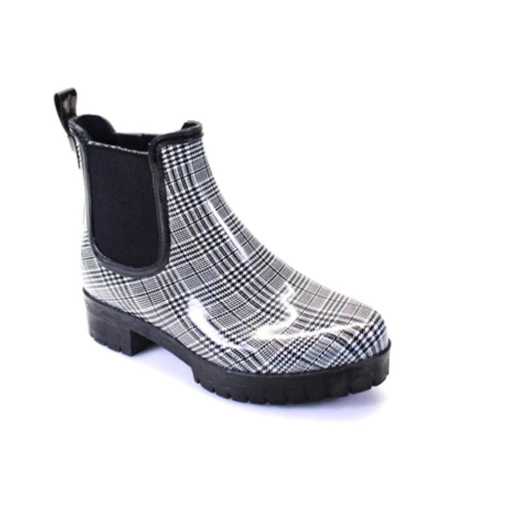 Jeffrey Campbell Women's Houndstooth Plaid Chelsea Rain Boots Black Size 6/ EU37